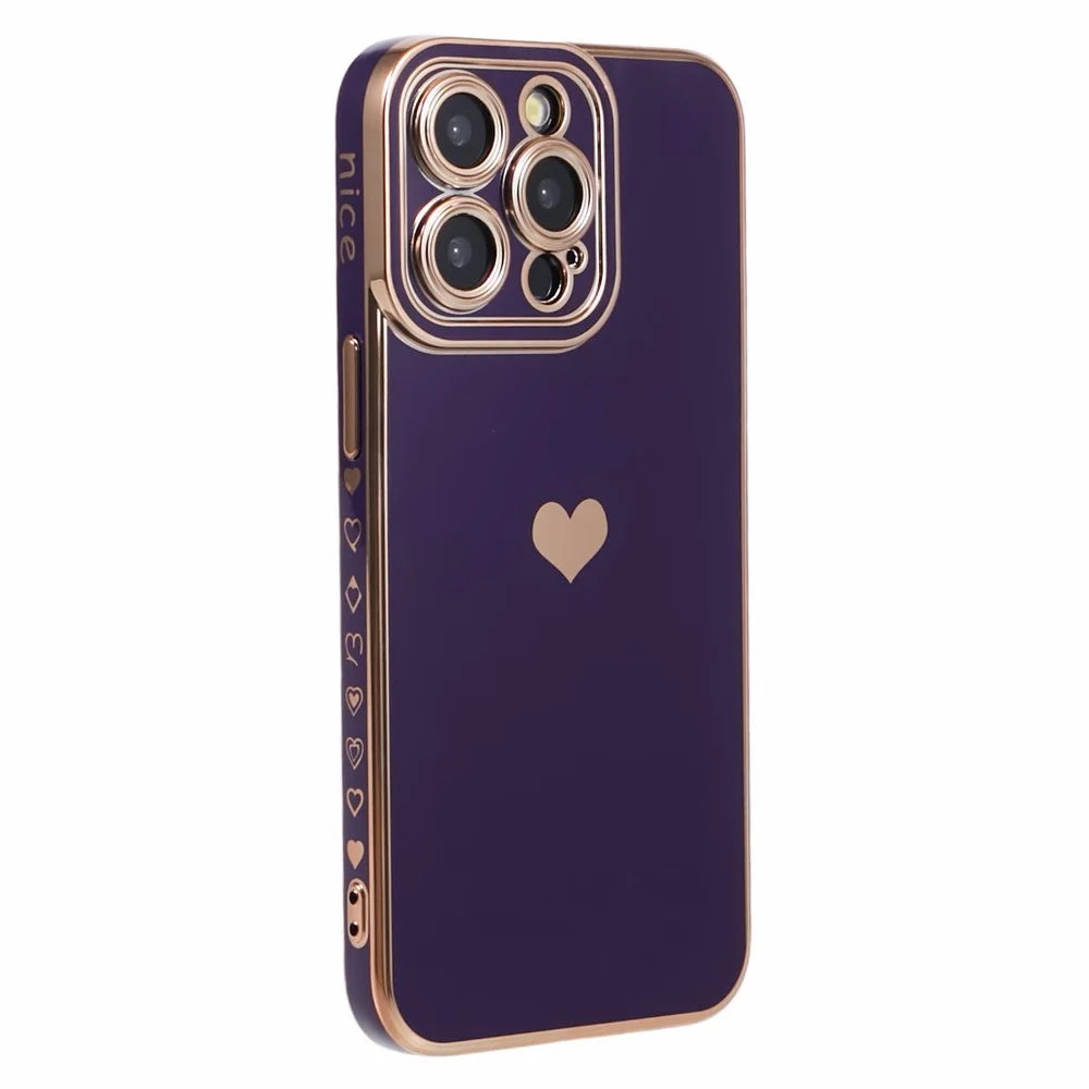For iPhone 15 Pro Max Case 6D Electroplating Love Heart Anti-Drop TPU Phone Cover - Dark Purple - 3