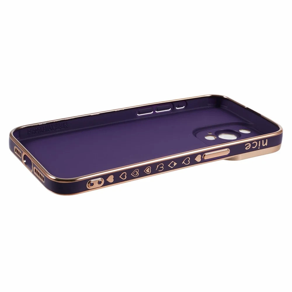 For iPhone 15 Pro Max Case 6D Electroplating Love Heart Anti-Drop TPU Phone Cover - Dark Purple - 4
