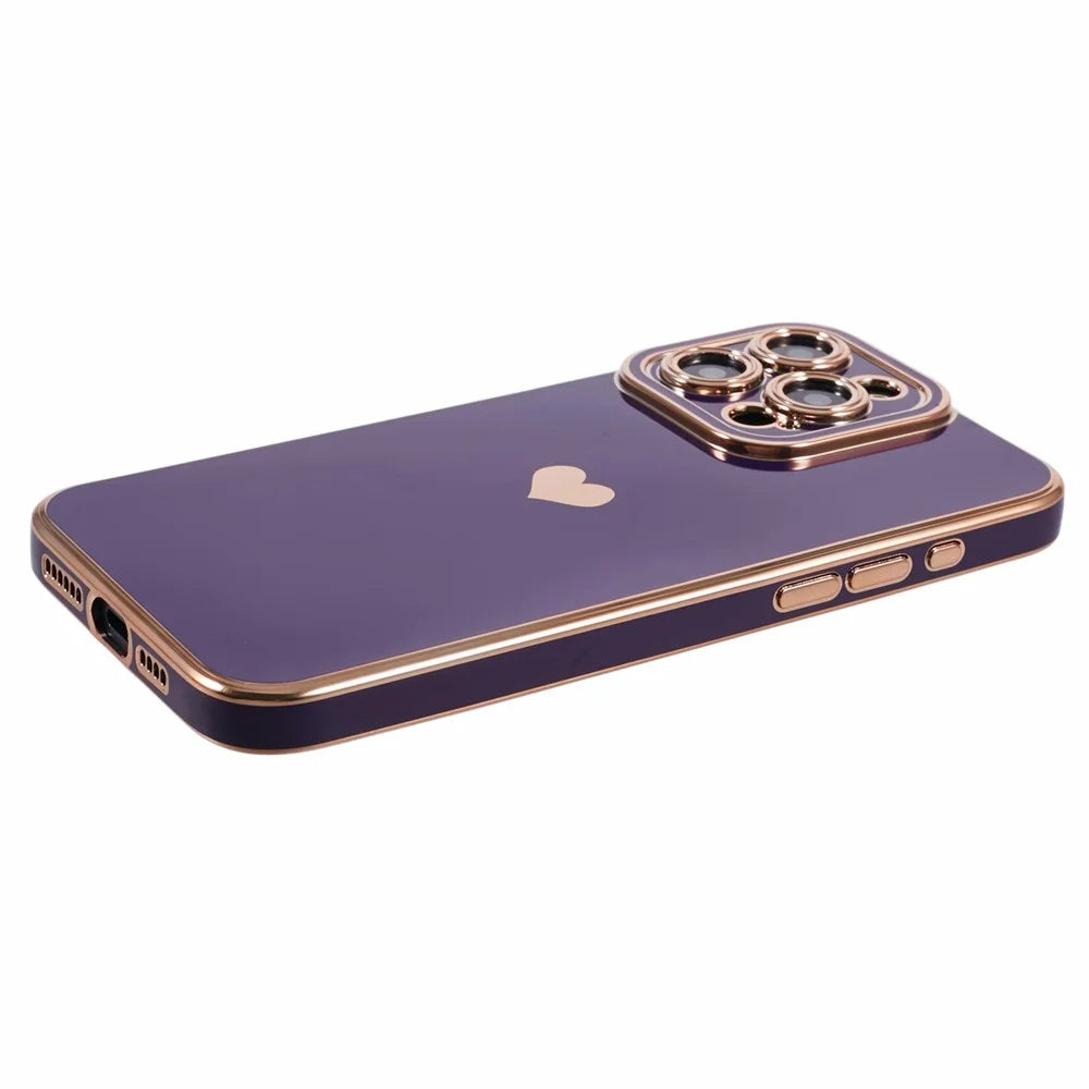 For iPhone 15 Pro Max Case 6D Electroplating Love Heart Anti-Drop TPU Phone Cover - Dark Purple - 5