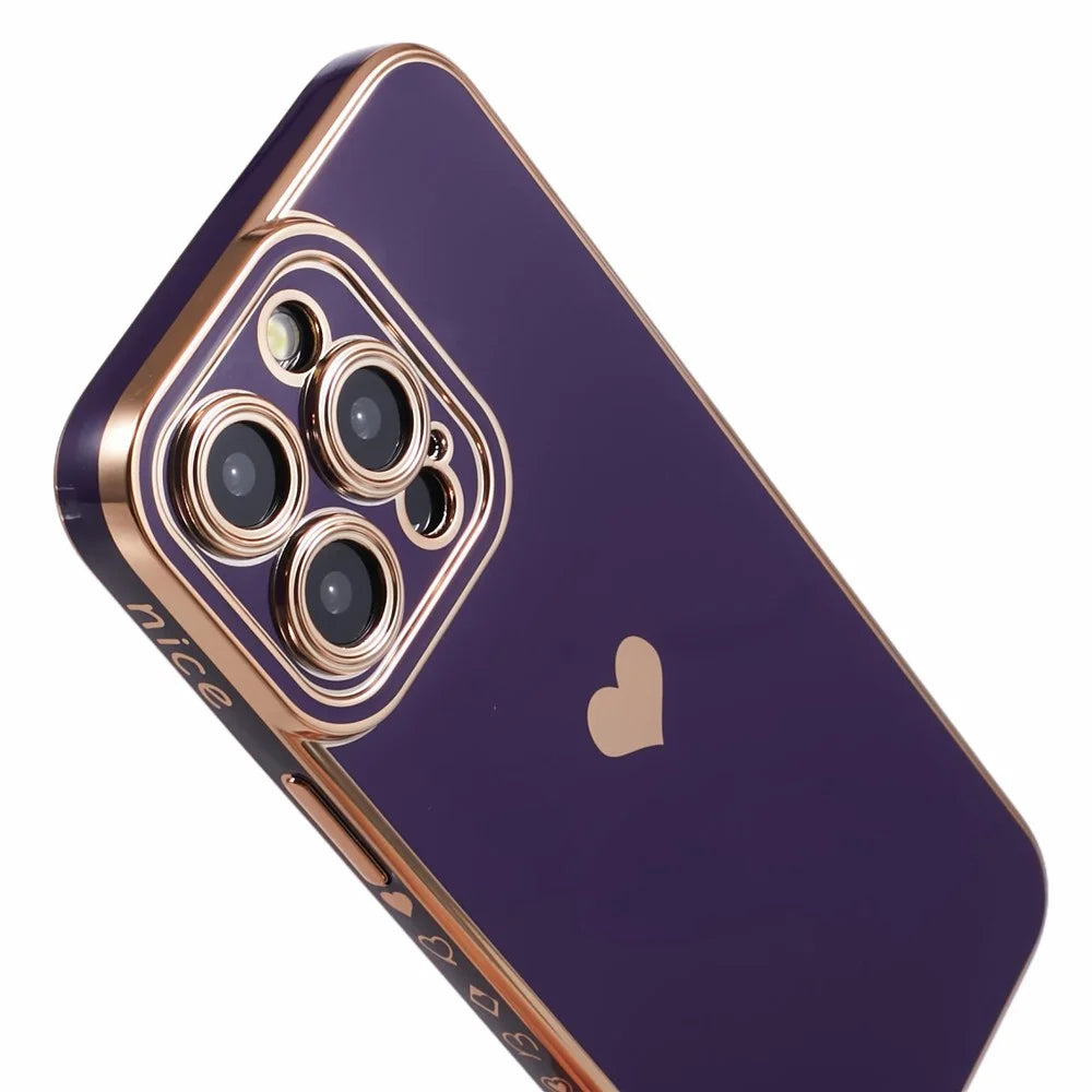 For iPhone 15 Pro Max Case 6D Electroplating Love Heart Anti-Drop TPU Phone Cover - Dark Purple - 6
