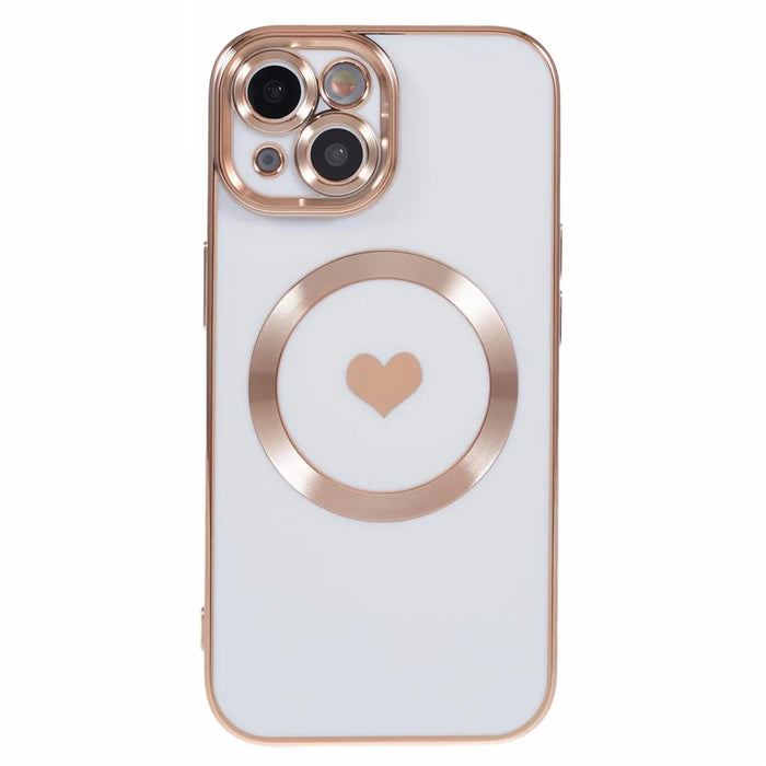 For iPhone 15 TPU Case 6D Electroplating Slim Phone Cover Compatible with MagSafe - White - 3