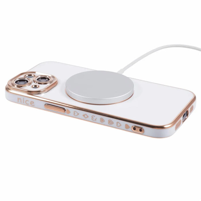For iPhone 15 TPU Case 6D Electroplating Slim Phone Cover Compatible with MagSafe - White - 4