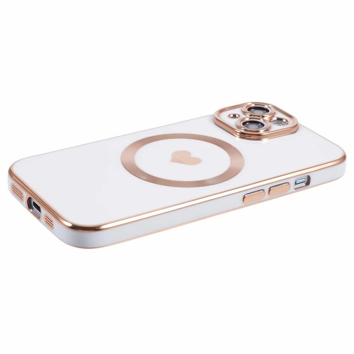 For iPhone 15 TPU Case 6D Electroplating Slim Phone Cover Compatible with MagSafe - White - 6