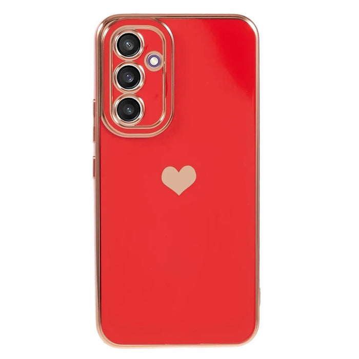 For Samsung Galaxy S24 Shockproof Case 6D Electroplating Love Heart TPU Phone Cover - Red - 1