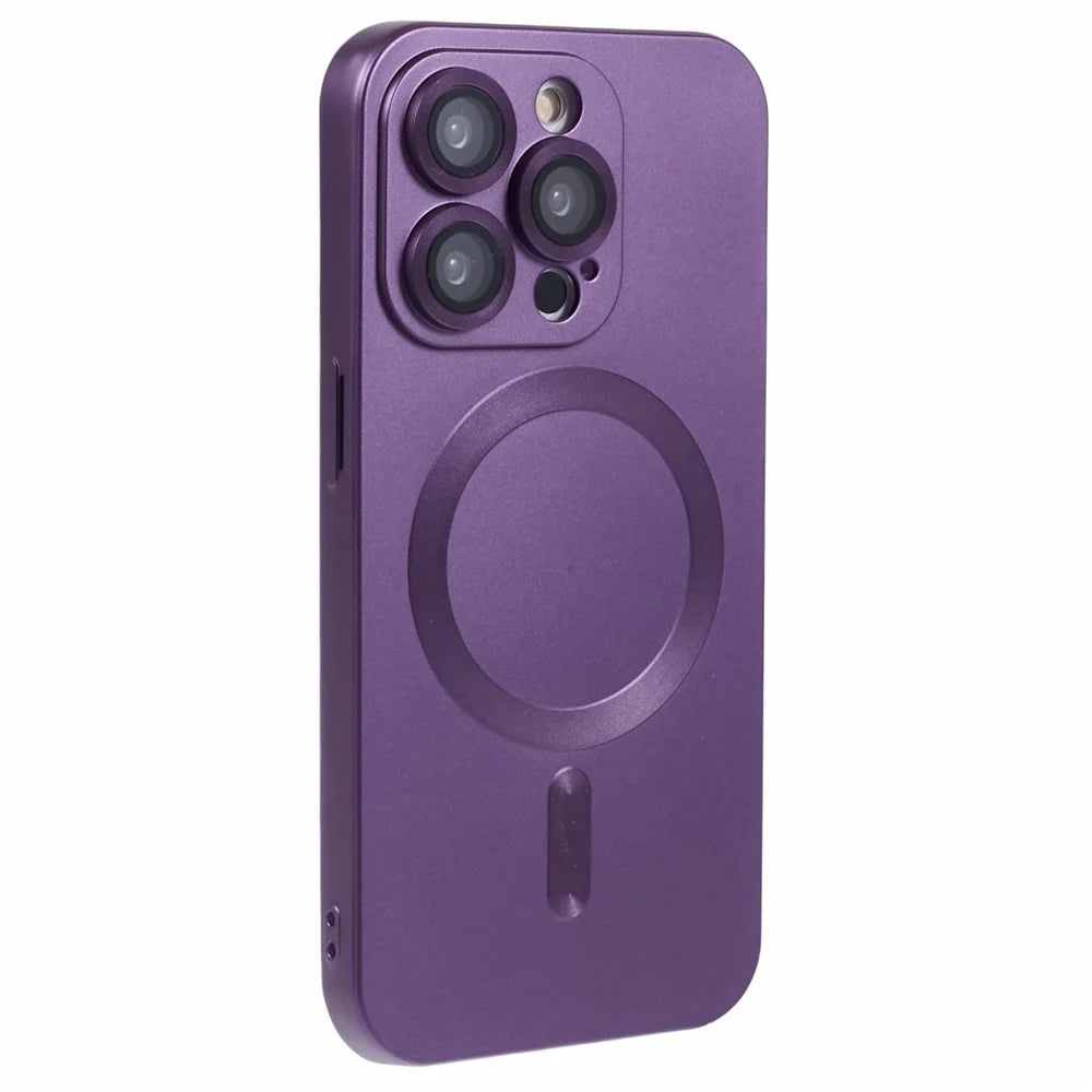 For iPhone 15 Pro TPU Cover Compatible with MagSafe Rubberized Phone Case with Lens Film - Dark Purple - 3