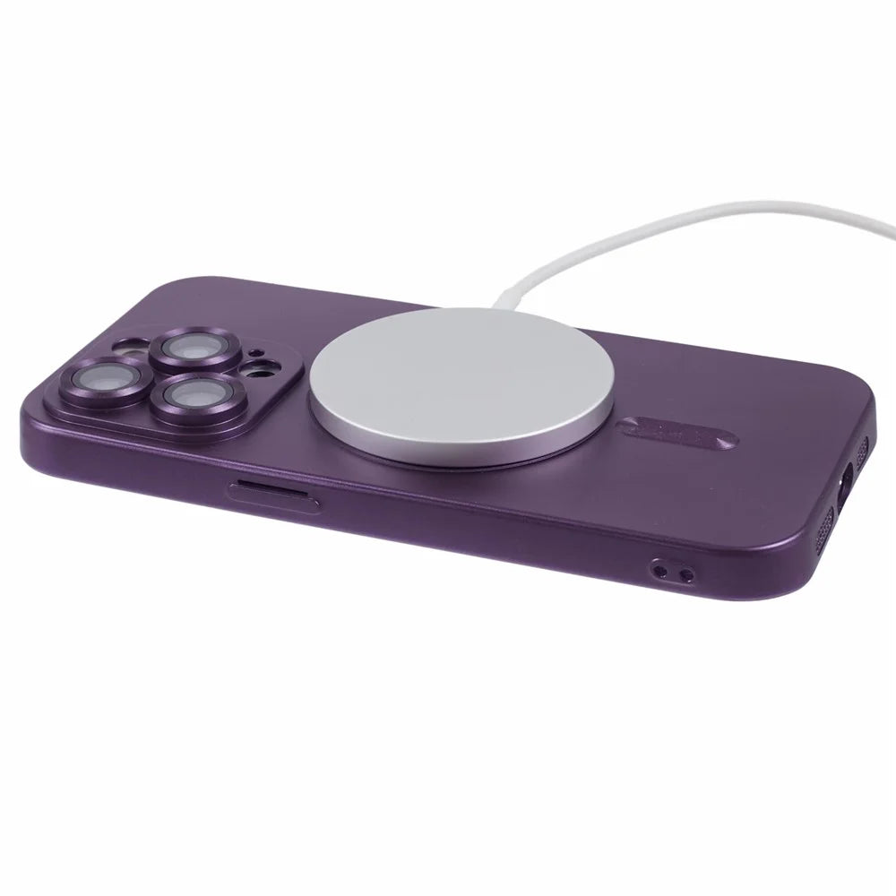 For iPhone 15 Pro TPU Cover Compatible with MagSafe Rubberized Phone Case with Lens Film - Dark Purple - 4
