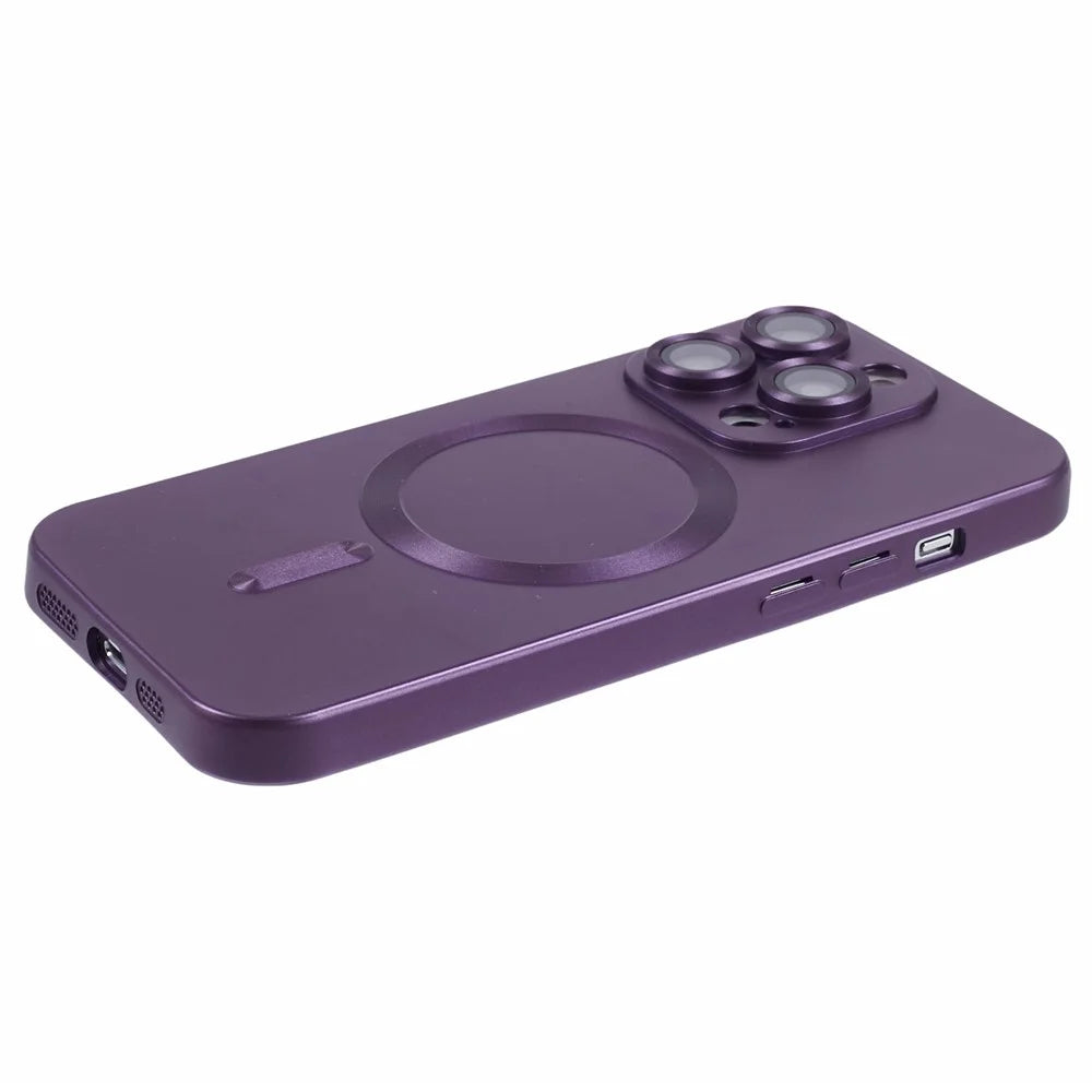For iPhone 15 Pro TPU Cover Compatible with MagSafe Rubberized Phone Case with Lens Film - Dark Purple - 5