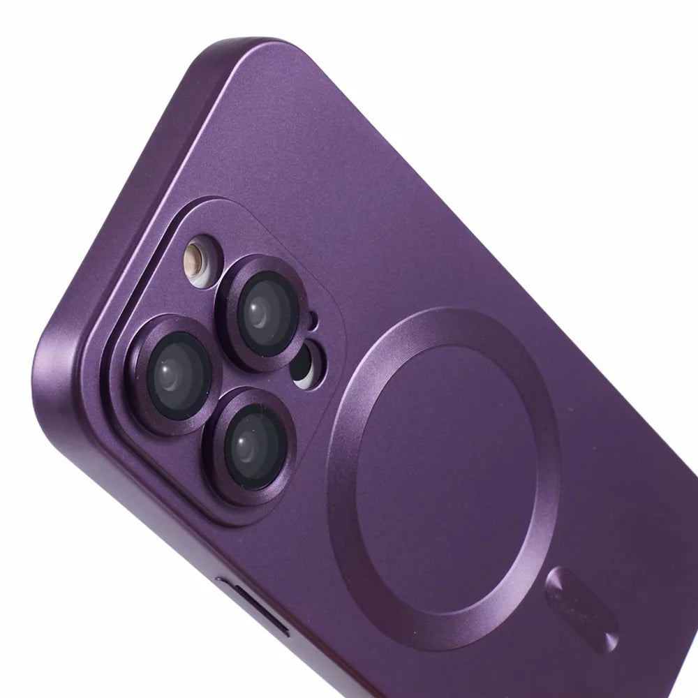 For iPhone 15 Pro TPU Cover Compatible with MagSafe Rubberized Phone Case with Lens Film - Dark Purple - 7