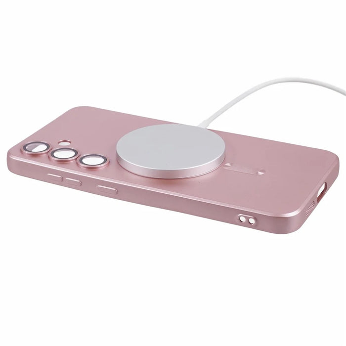 For Samsung Galaxy S24 Slim Case Rubberized TPU Phone Case with Lens Film, Magnetic Case - Pink - 4