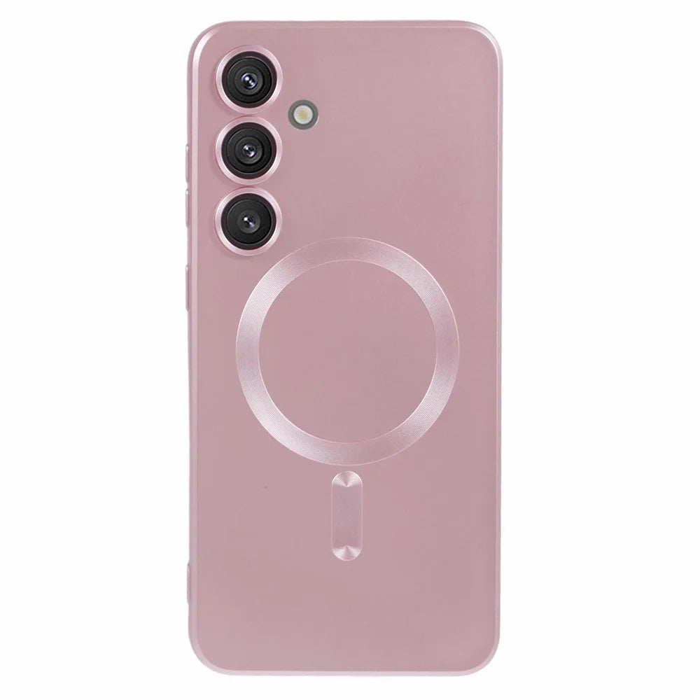For Samsung Galaxy S24+ Case with Lens Film Magnetic Case Rubberized TPU Phone Cover - Pink - 1