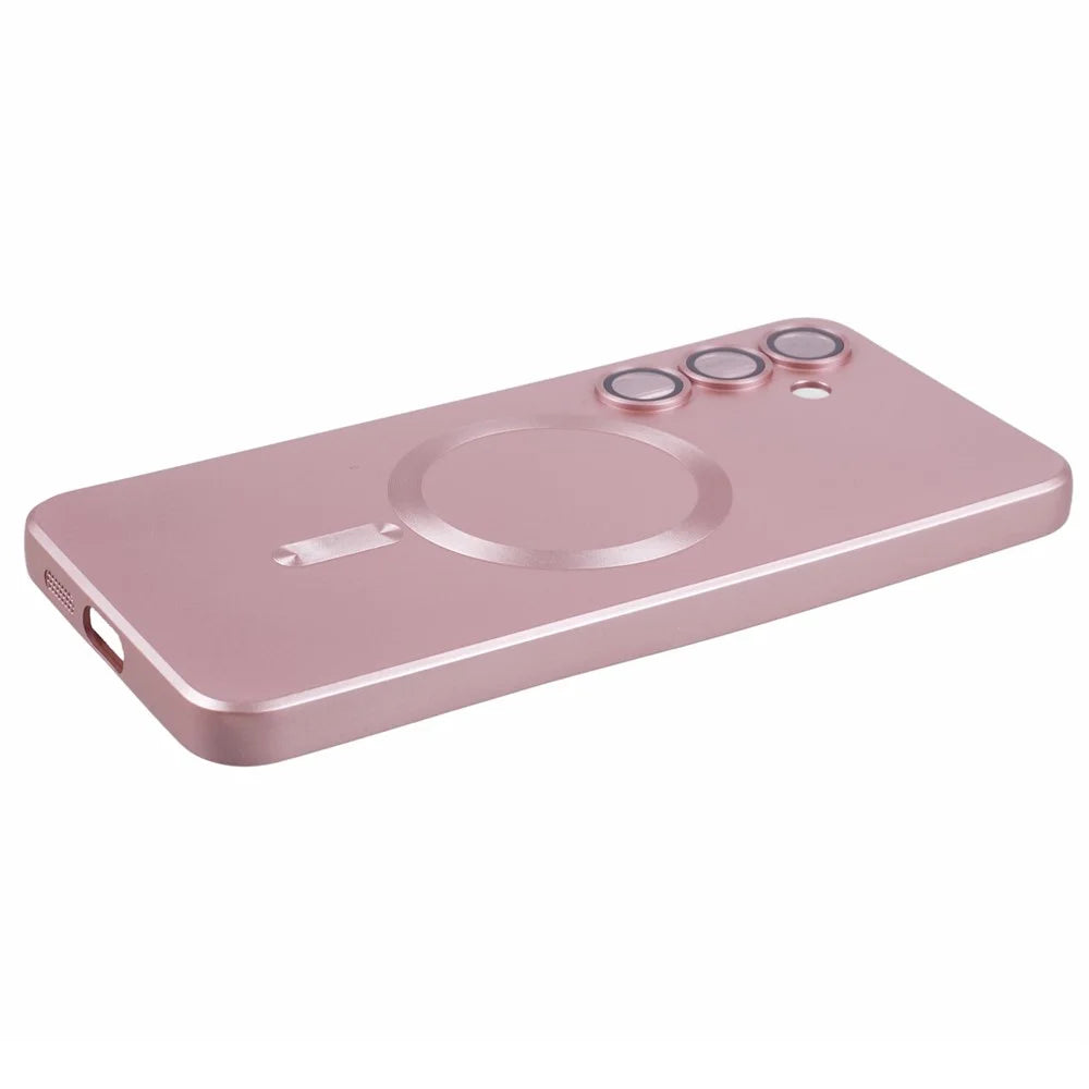 For Samsung Galaxy S24+ Case with Lens Film Magnetic Case Rubberized TPU Phone Cover - Pink - 6