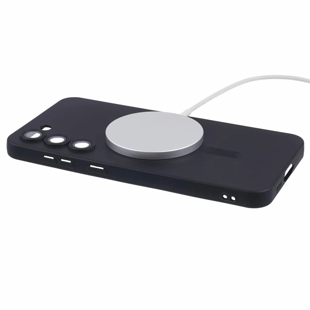 For Samsung Galaxy S23 Phone Case with Lens Protector Magnetic Case Rubberized TPU Case - Black - 4