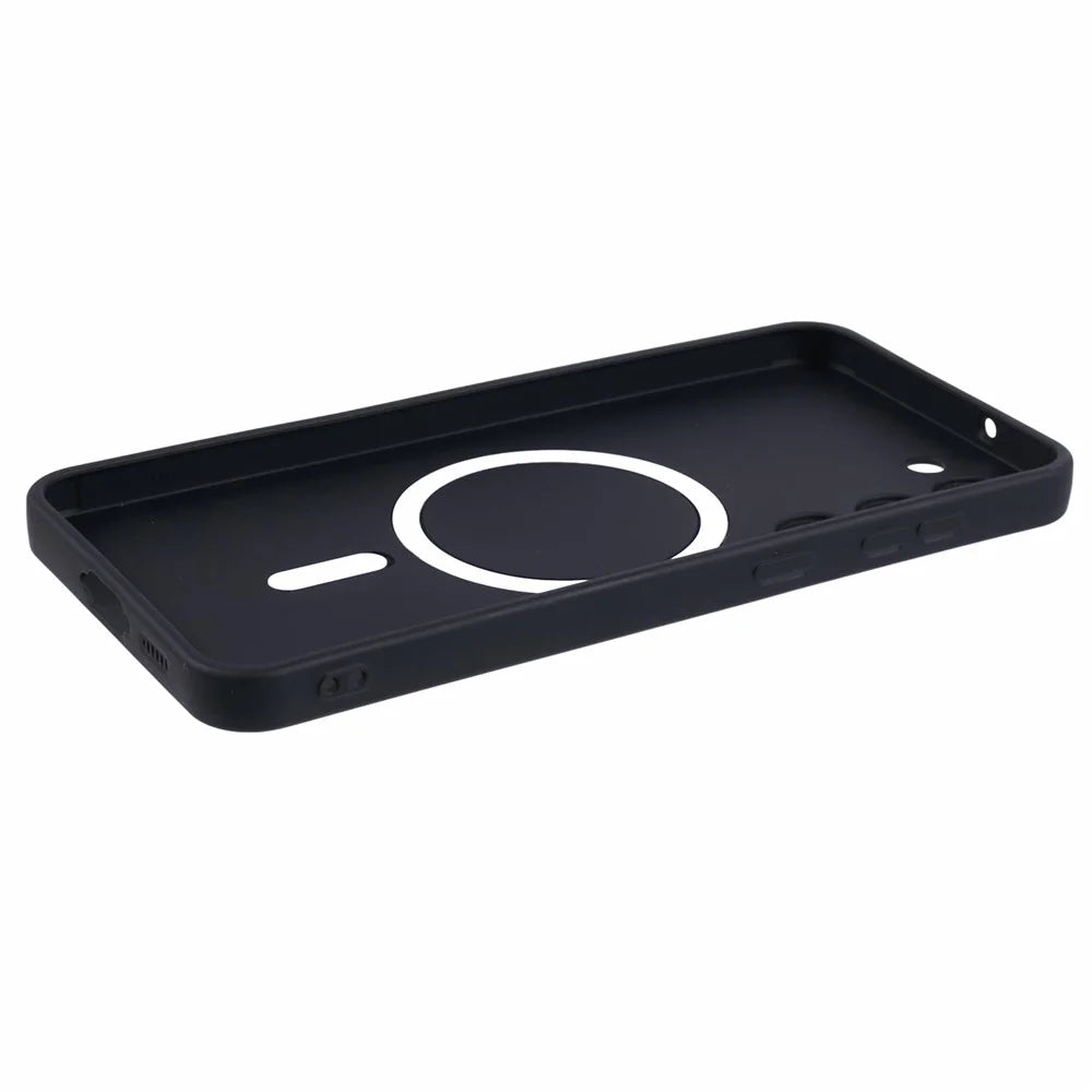 For Samsung Galaxy S22 5G TPU Magnetic Case Rubberized Slim Phone Cover with Lens Film - Black - 6