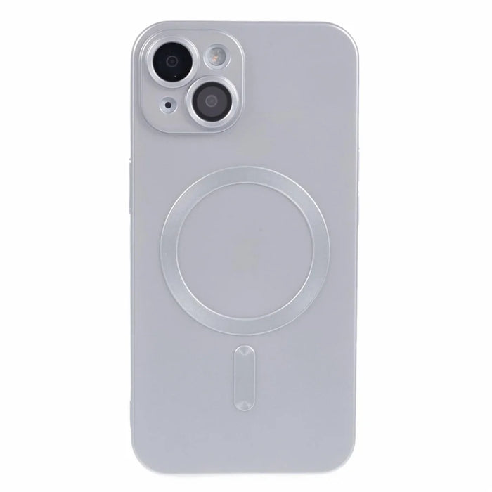 For iPhone 14 Plus TPU Case Compatible with MagSafe Rubberized Anti-Drop Phone Cover with Lens Film - Silver - 1