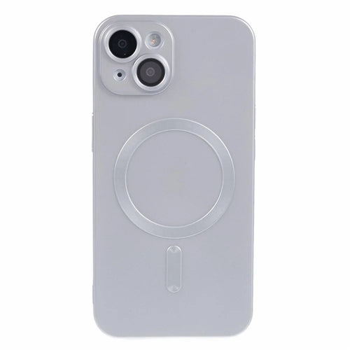For iPhone 15 TPU Slim Case Rubberized Phone Cover with Lens Film Compatible with MagSafe - Silver - 1