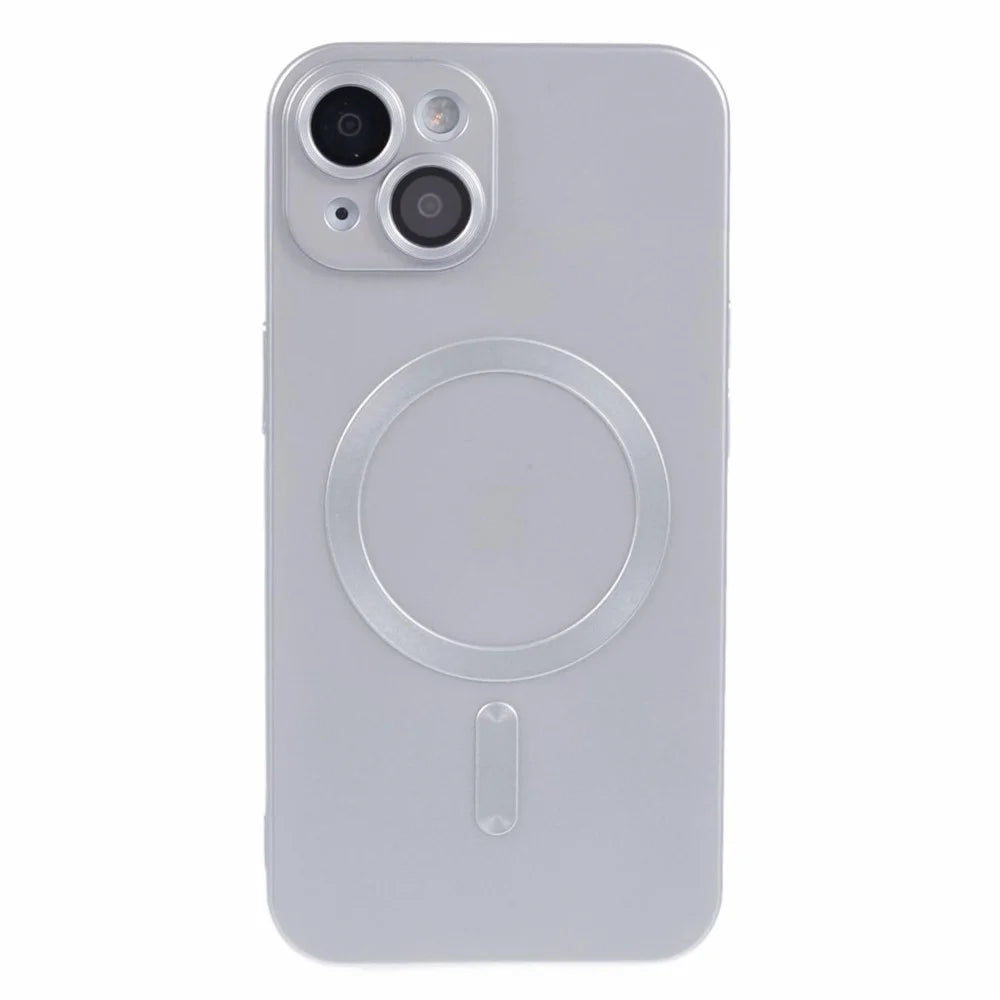 For iPhone 15 TPU Slim Case Rubberized Phone Cover with Lens Film Compatible with MagSafe - Silver - 1