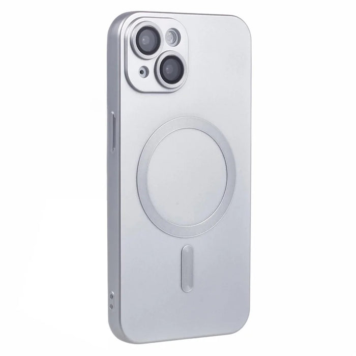 For iPhone 15 TPU Slim Case Rubberized Phone Cover with Lens Film Compatible with MagSafe - Silver - 3