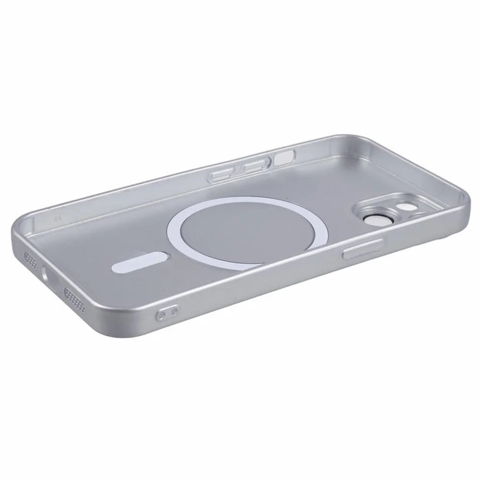 For iPhone 15 TPU Slim Case Rubberized Phone Cover with Lens Film Compatible with MagSafe - Silver - 5