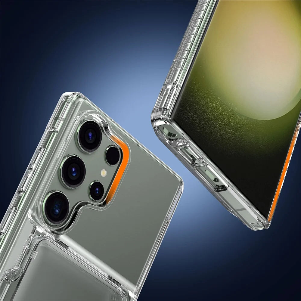 For Samsung Galaxy S23 Ultra Cell Phone Case Clear PC+TPU Flip Card Slot Cover - Transparent Black - 5