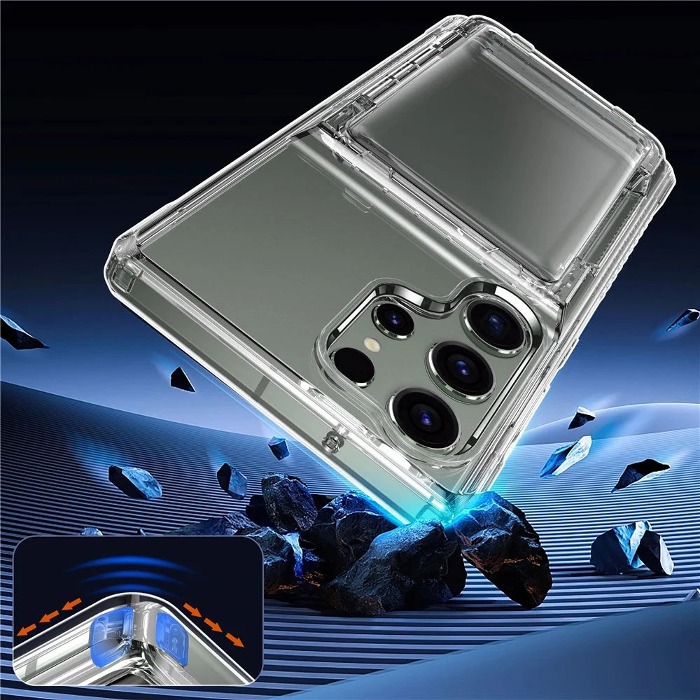 For Samsung Galaxy S23 Ultra Cell Phone Case Clear PC+TPU Flip Card Slot Cover - Transparent Black - 6