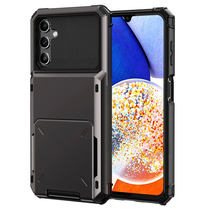 For Samsung Galaxy S24 Case Card Holder Flip Open Design PC+TPU Phone Cover - Black - 1