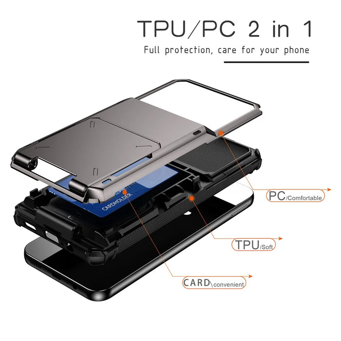 For Samsung Galaxy A35 5G Case Card Holder PC+TPU Hybrid Protective Cover - Black - 5