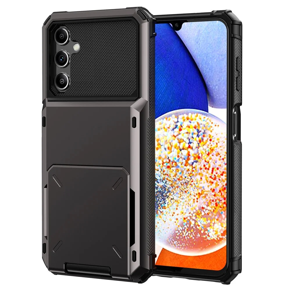 For Samsung Galaxy A55 5G Case PC+TPU Card Holder Hidden Pocket Anti-Scratch Cover - Black - 1