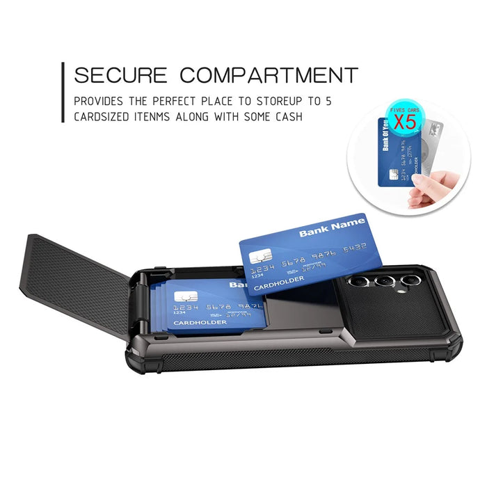 For Samsung Galaxy A55 5G Case PC+TPU Card Holder Hidden Pocket Anti-Scratch Cover - Black - 4