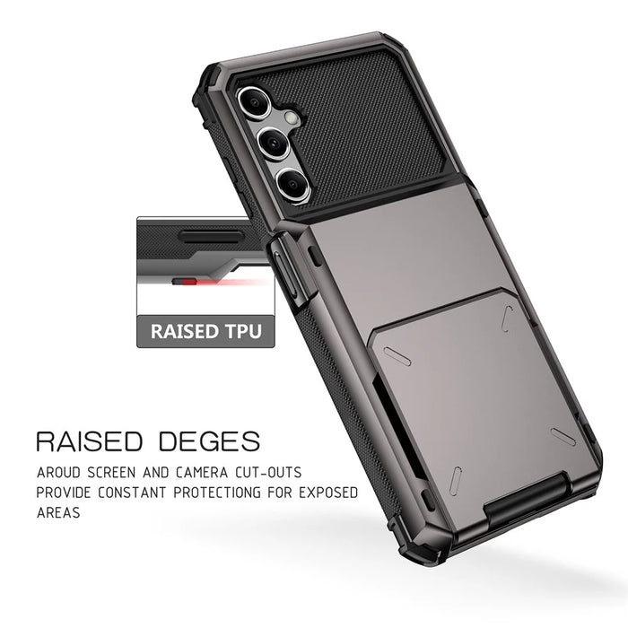 For Samsung Galaxy A55 5G Case PC+TPU Card Holder Hidden Pocket Anti-Scratch Cover - Black - 7