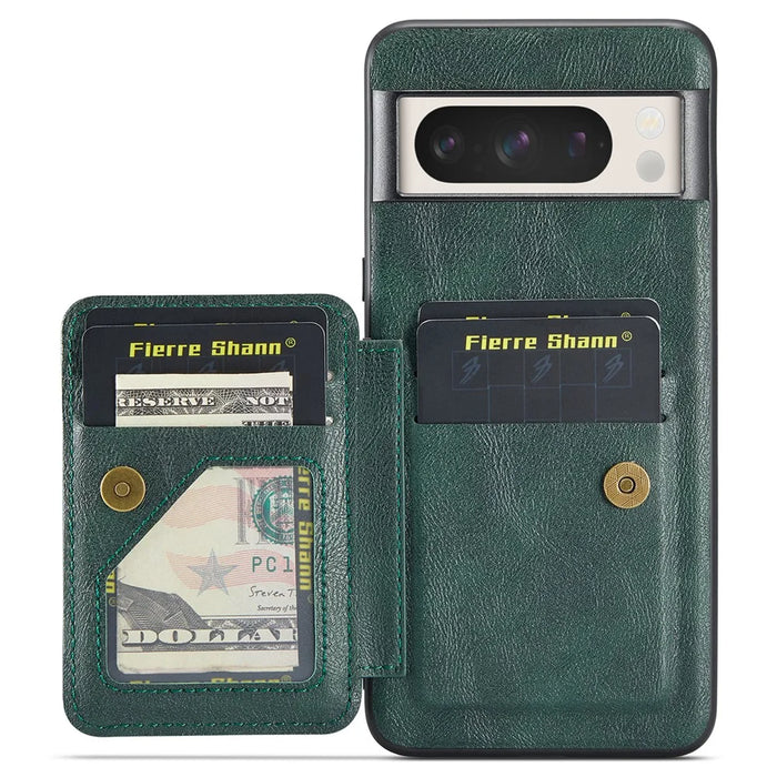 For Google Pixel 8 Pro Case with Card Holder and Kickstand RFID Blocking Leather Coating Back Cover - Green - 2