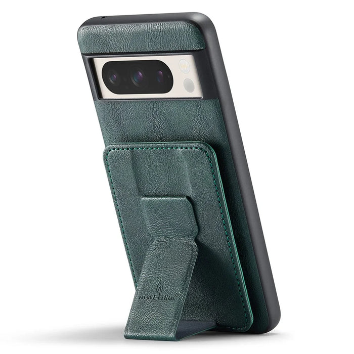 For Google Pixel 8 Pro Case with Card Holder and Kickstand RFID Blocking Leather Coating Back Cover - Green - 3