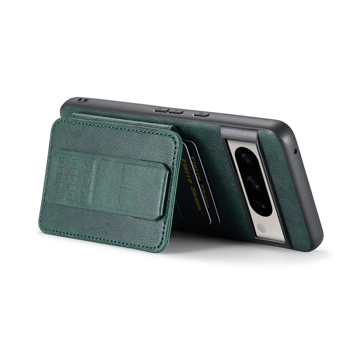 For Google Pixel 8 Pro Case with Card Holder and Kickstand RFID Blocking Leather Coating Back Cover - Green - 5