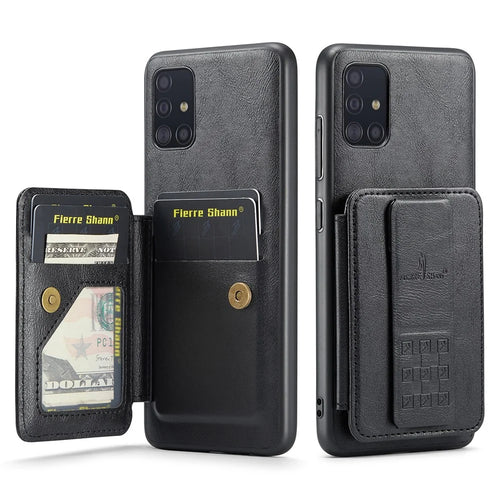 For Samsung Galaxy A71 4G SM-A715 Case Leather+TPU RFID Blocking Card Slots Phone Cover - Black - 1