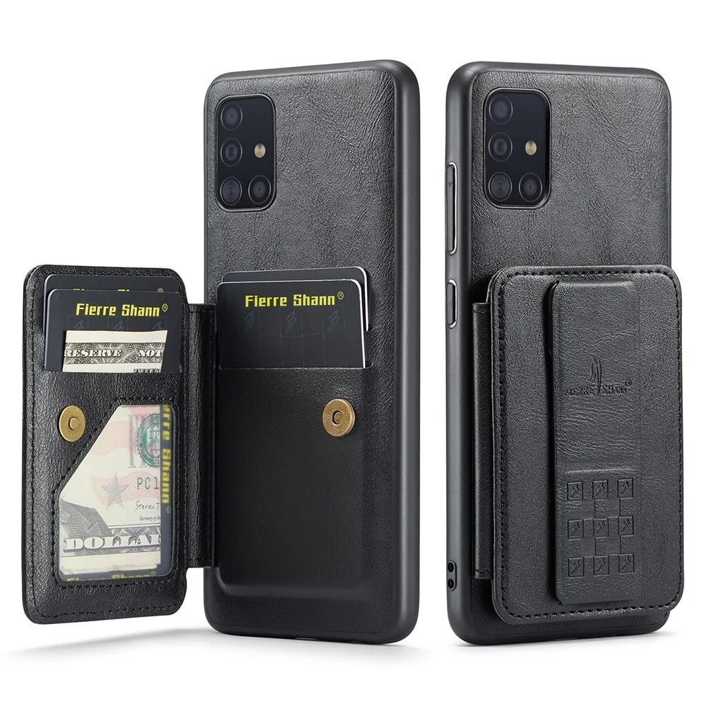 For Samsung Galaxy A71 4G SM-A715 Case Leather+TPU RFID Blocking Card Slots Phone Cover - Black - 1
