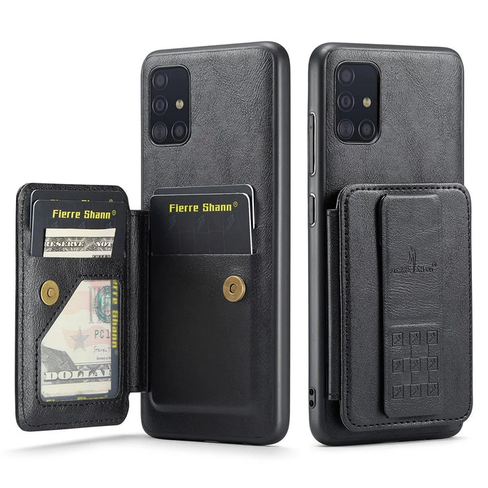 For Samsung Galaxy A71 4G SM-A715 Case Leather+TPU RFID Blocking Card Slots Phone Cover - Black - 1