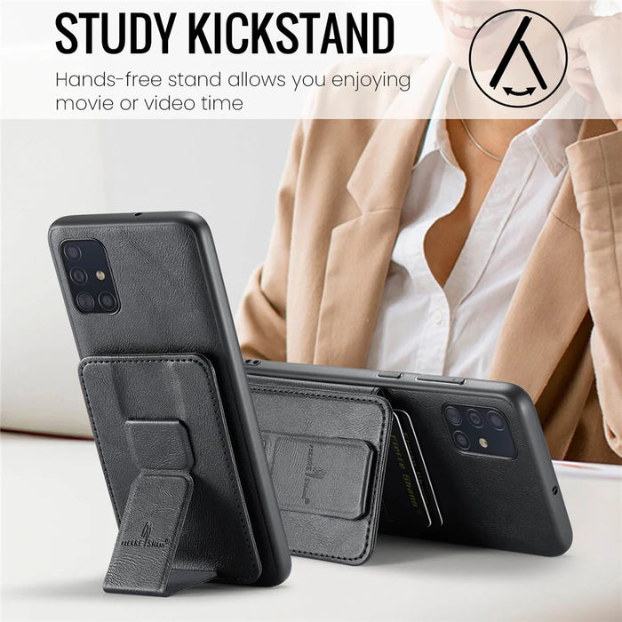 For Samsung Galaxy A71 4G SM-A715 Case Leather+TPU RFID Blocking Card Slots Phone Cover - Black - 7