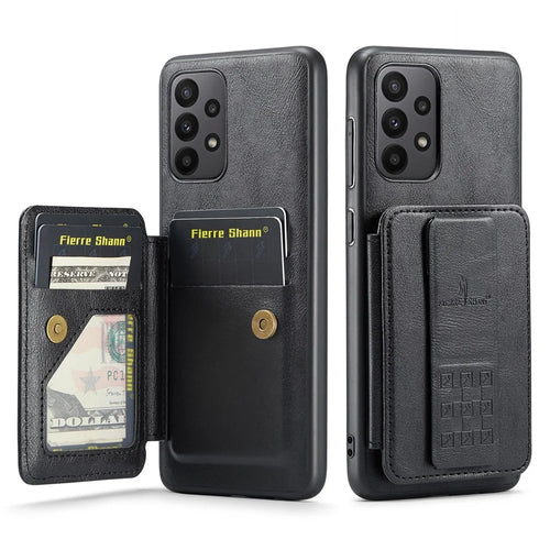 For Samsung Galaxy A73 5G Case with Card Holder Leather+TPU Protective Phone Cover - Black - 1