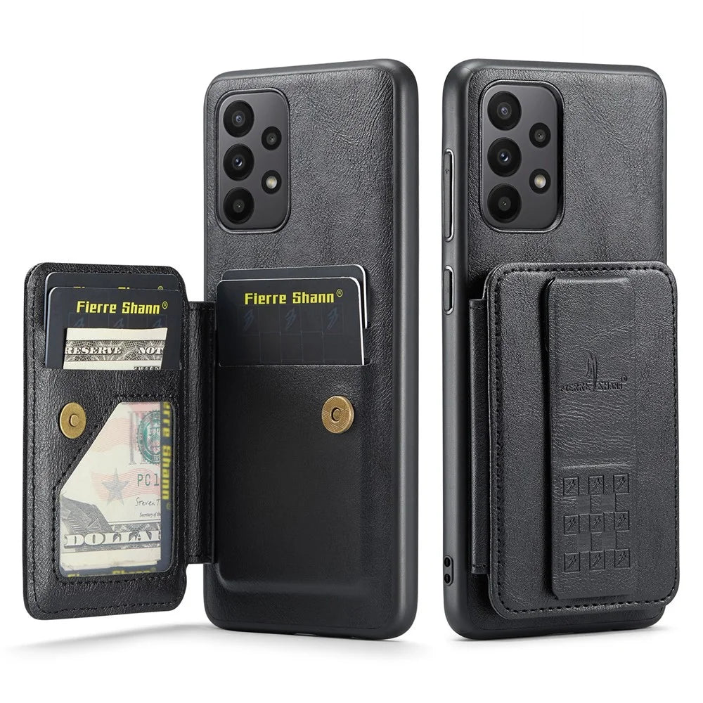 For Samsung Galaxy A73 5G Case with Card Holder Leather+TPU Protective Phone Cover - Black - 1