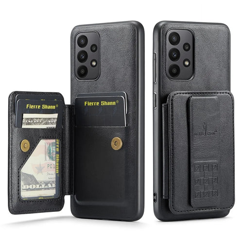 For Samsung Galaxy A72 4G / 5G Case PU Leather+TPU Kickstand Phone Cover RFID Blocking - Black - 1