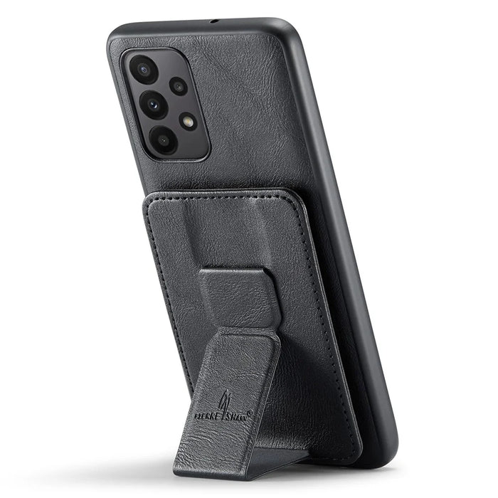 For Samsung Galaxy A72 4G / 5G Case PU Leather+TPU Kickstand Phone Cover RFID Blocking - Black - 3