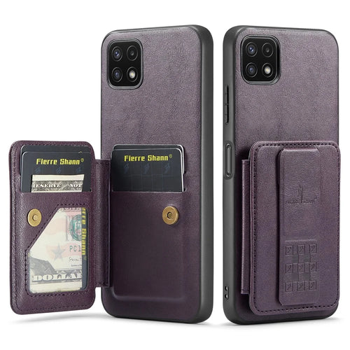 For Samsung Galaxy A22 5G (EU Version) Case RFID Blocking Card Slots Leather+TPU Phone Cover - Purple - 1
