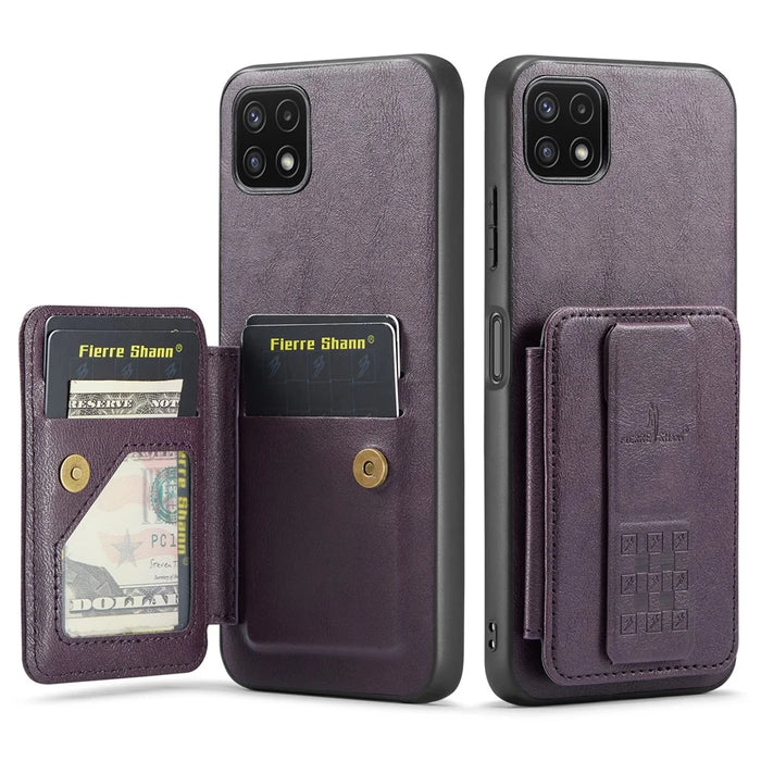 For Samsung Galaxy A22 5G (EU Version) Case RFID Blocking Card Slots Leather+TPU Phone Cover - Purple - 1