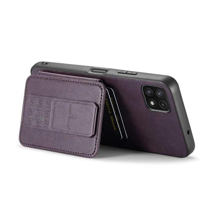 For Samsung Galaxy A22 5G (EU Version) Case RFID Blocking Card Slots Leather+TPU Phone Cover - Purple - 5