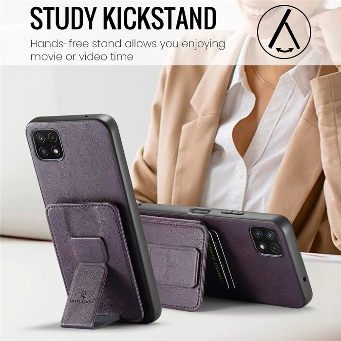 For Samsung Galaxy A22 5G (EU Version) Case RFID Blocking Card Slots Leather+TPU Phone Cover - Purple - 7