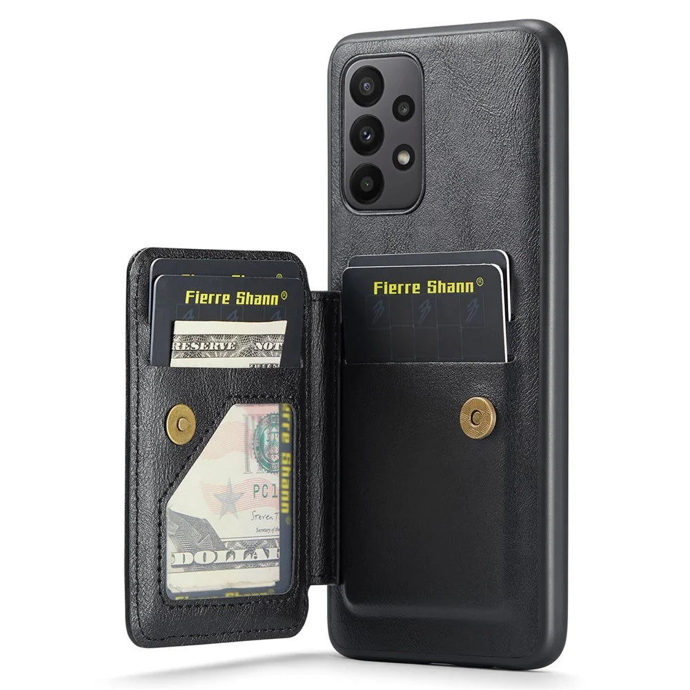 For Samsung Galaxy A23 4G Case Leather+TPU Phone Cover Built-in Magnetic Holder Metal Sheet - Black - 2