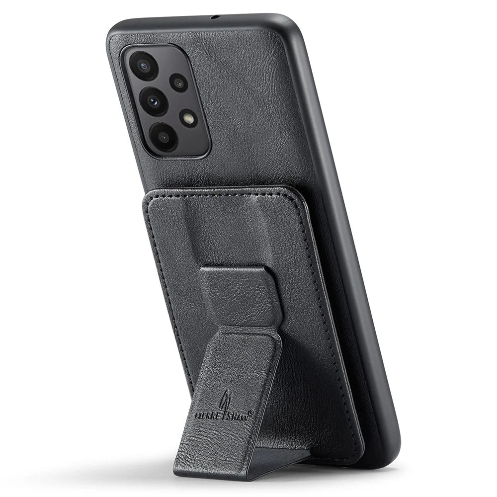 For Samsung Galaxy A23 4G Case Leather+TPU Phone Cover Built-in Magnetic Holder Metal Sheet - Black - 3