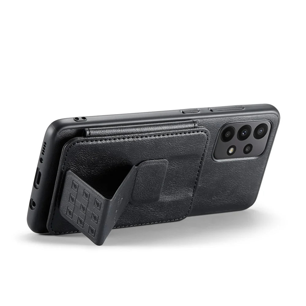 For Samsung Galaxy A23 4G Case Leather+TPU Phone Cover Built-in Magnetic Holder Metal Sheet - Black - 4