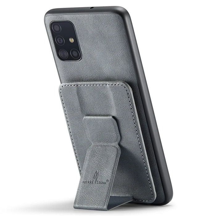 For Samsung Galaxy A51 4G SM-A515 Case Card Holder Leather Coated TPU Phone Cover - Grey - 2