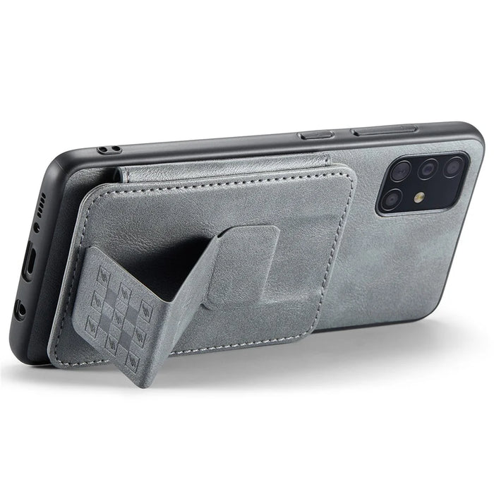 For Samsung Galaxy A51 4G SM-A515 Case Card Holder Leather Coated TPU Phone Cover - Grey - 3