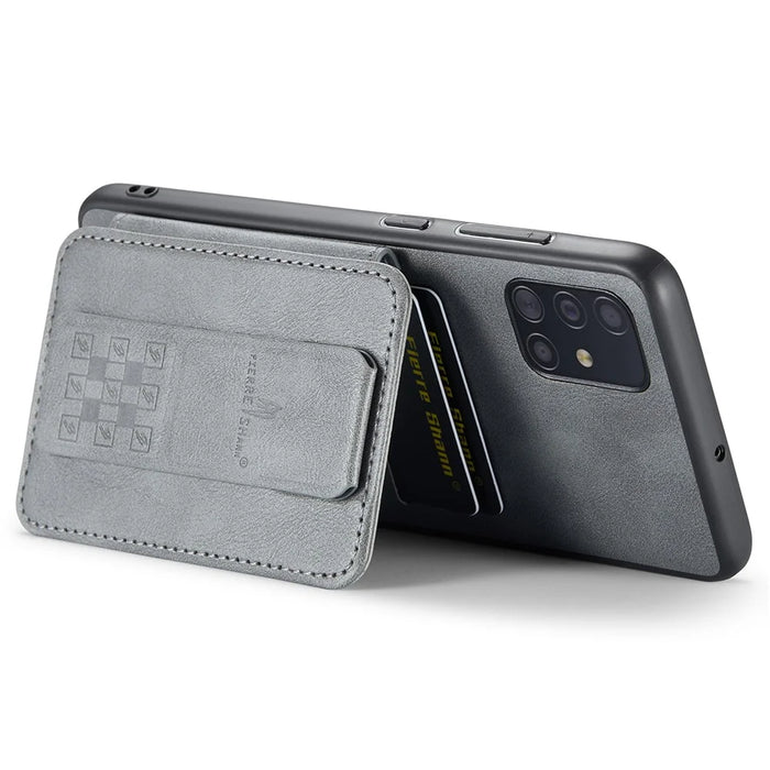 For Samsung Galaxy A51 4G SM-A515 Case Card Holder Leather Coated TPU Phone Cover - Grey - 4